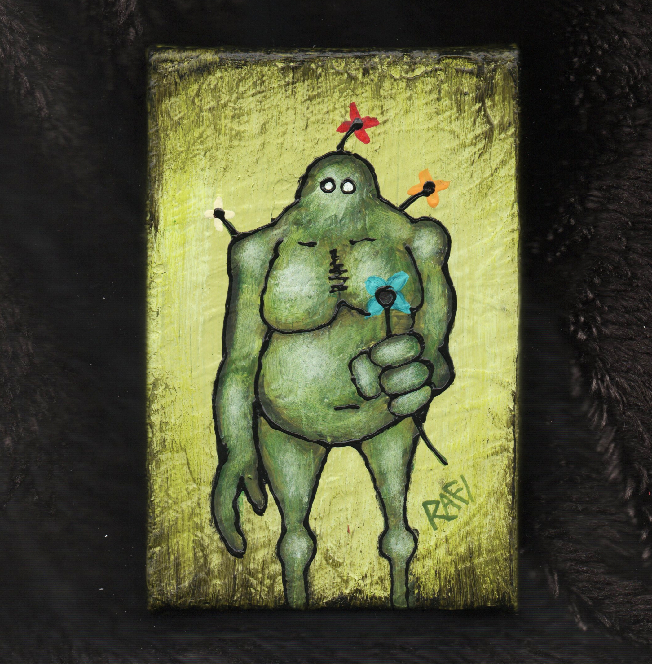 Me And It Series Art – New Growth – Mixed Medium On Mini Stretched Canvas 4X6 By Rafi Perez