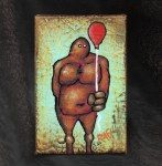 Me And It Series Art - Red Balloon - Mixed Medium On Mini Stretched Canvas 4X6 By Rafi Perez