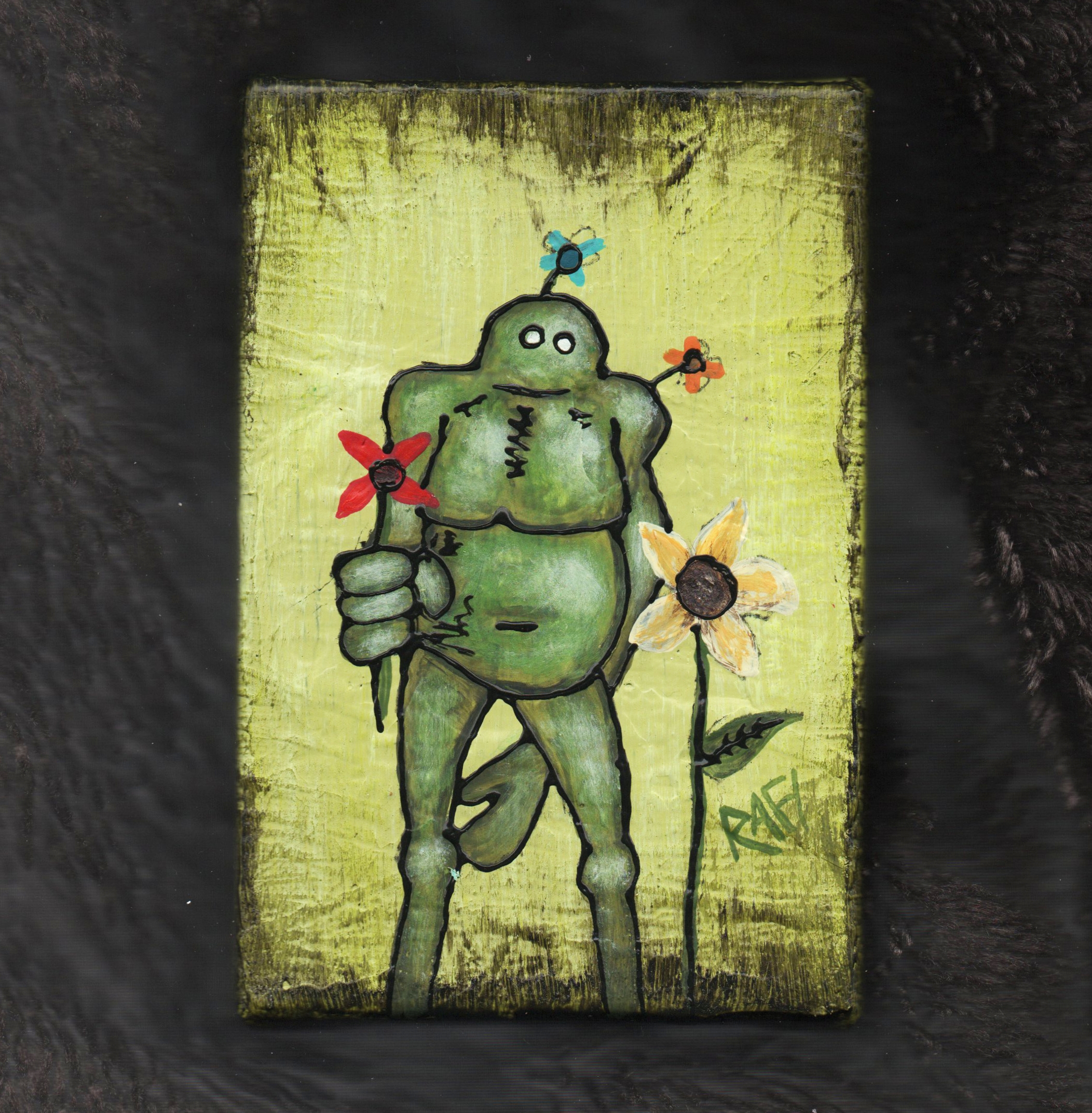 Me And It Series Art – Sunflower – Mixed Medium On Mini Stretched Canvas 4X6 By Rafi Perez