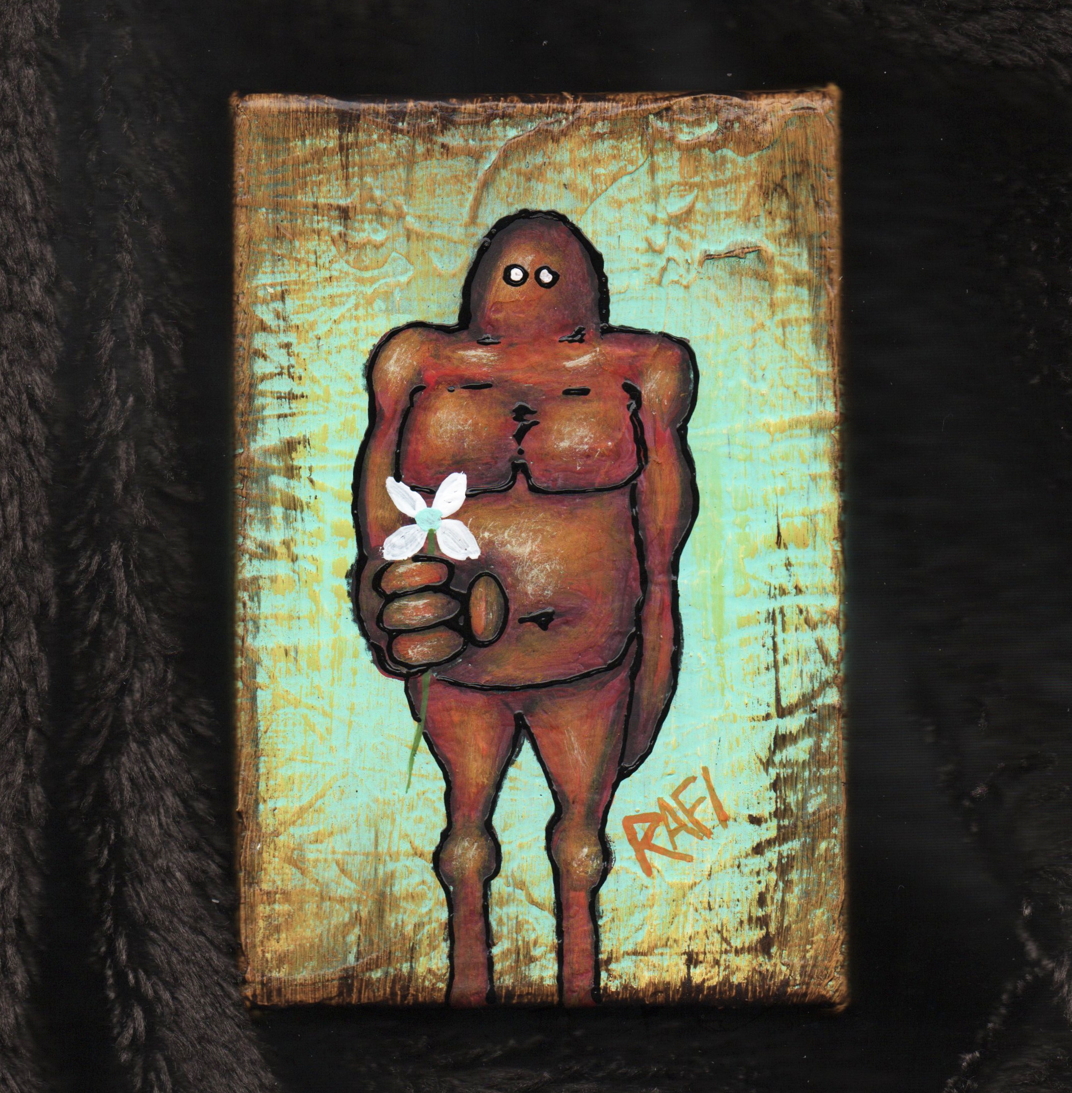 Me And It Series Art – White Flower – Mixed Medium On Mini Stretched Canvas 4X6 By Rafi Perez