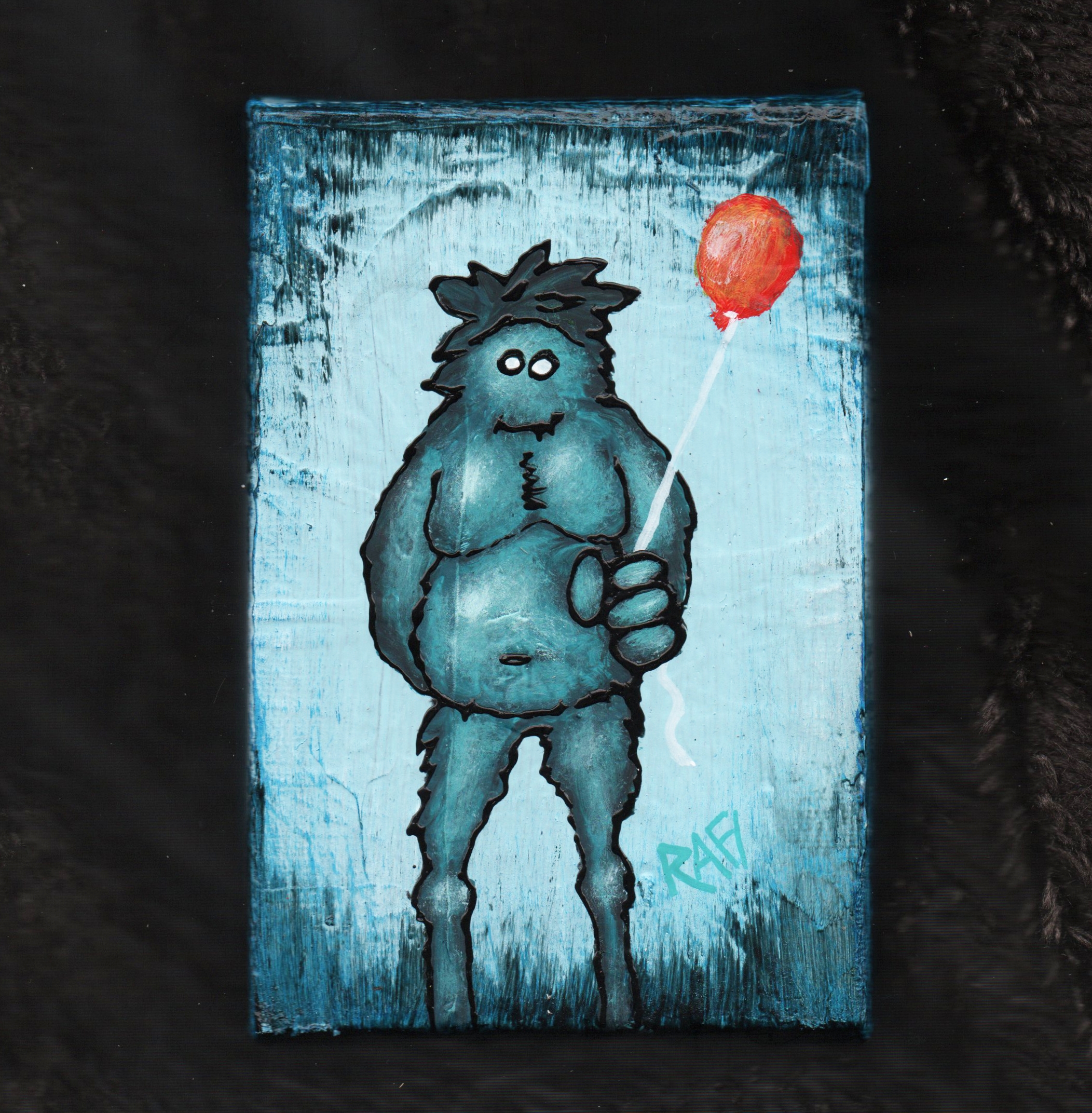 Me And It Series Art – Winter Balloon – Mixed Medium On Mini Stretched Canvas 4X6 By Rafi Perez