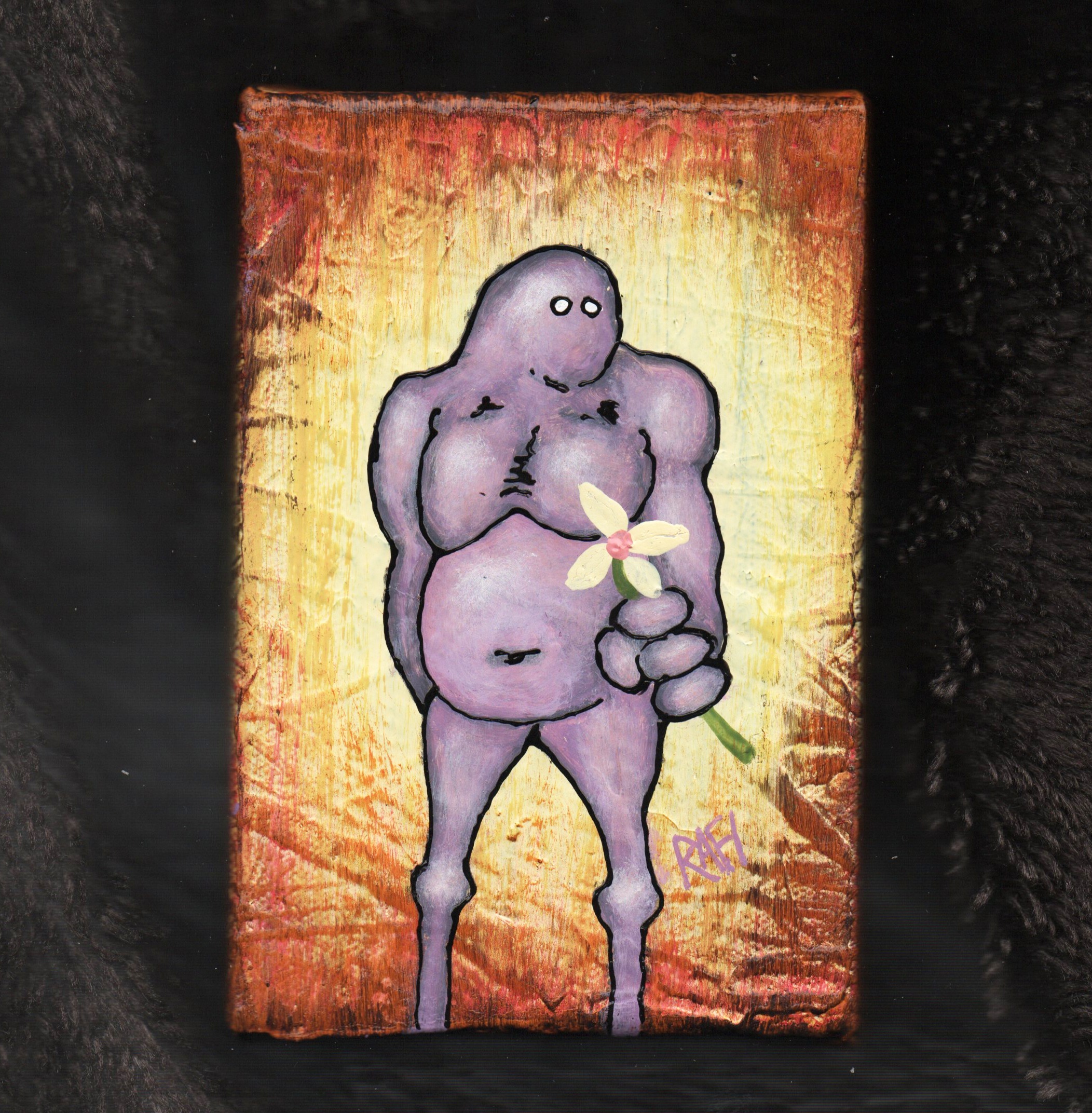 Me And It Series Art – Yellow Flower – Mixed Medium On Mini Stretched Canvas 4X6 By Rafi Perez