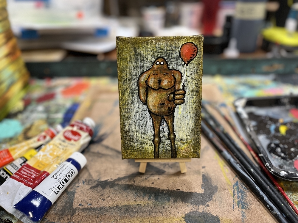 Me And It Series Art - Argg Red Balloon - Mixed Medium On Mini Stretched Canvas 4X6 By Rafi Perez - Image 4