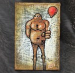 Me And It Series Art - Argg Red Balloon - Mixed Medium On Mini Stretched Canvas 4X6 By Rafi Perez