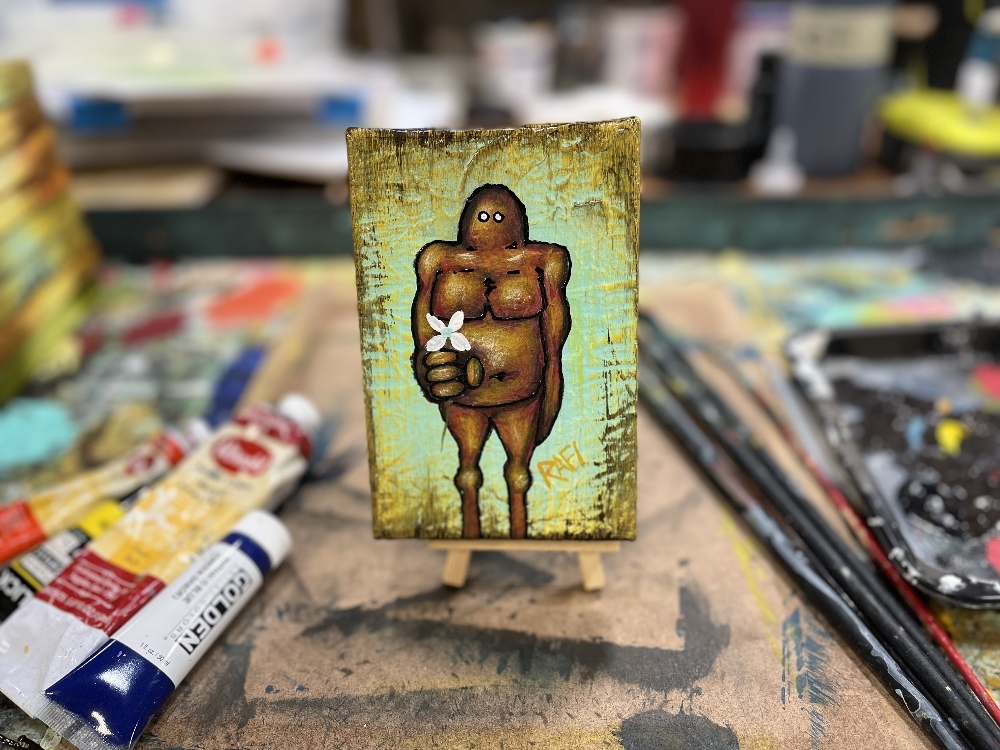 Me And It Series Art - White Flower - Mixed Medium On Mini Stretched Canvas 4X6 By Rafi Perez - Image 4