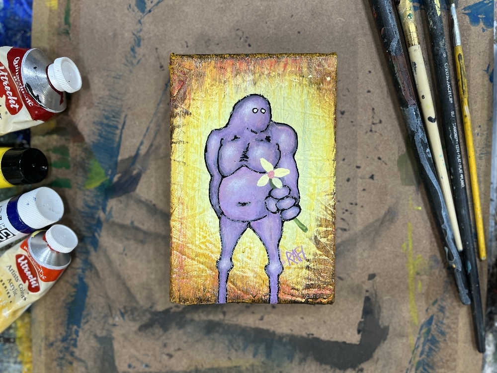 Me And It Series Art - Yellow Flower - Mixed Medium On Mini Stretched Canvas 4X6 By Rafi Perez - Image 4