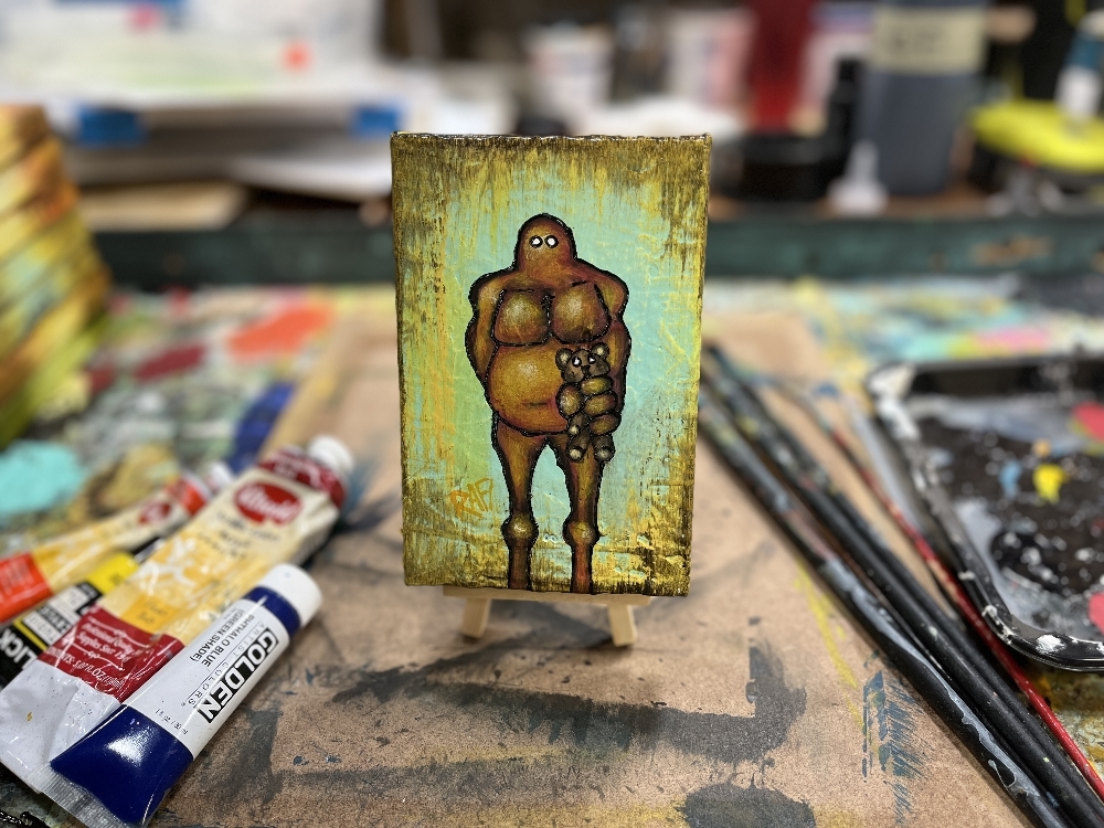 Me And It Series Art - Teddy Bear - Mixed Medium On Mini Stretched Canvas 4X6 By Rafi Perez - Image 3