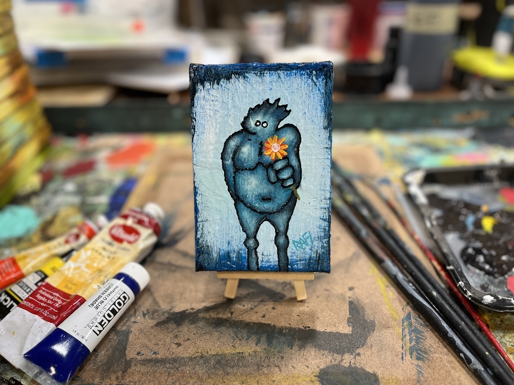 Me And It Series Art - Winter Flower - Mixed Medium On Mini Stretched Canvas 4X6 By Rafi Perez - Image 3