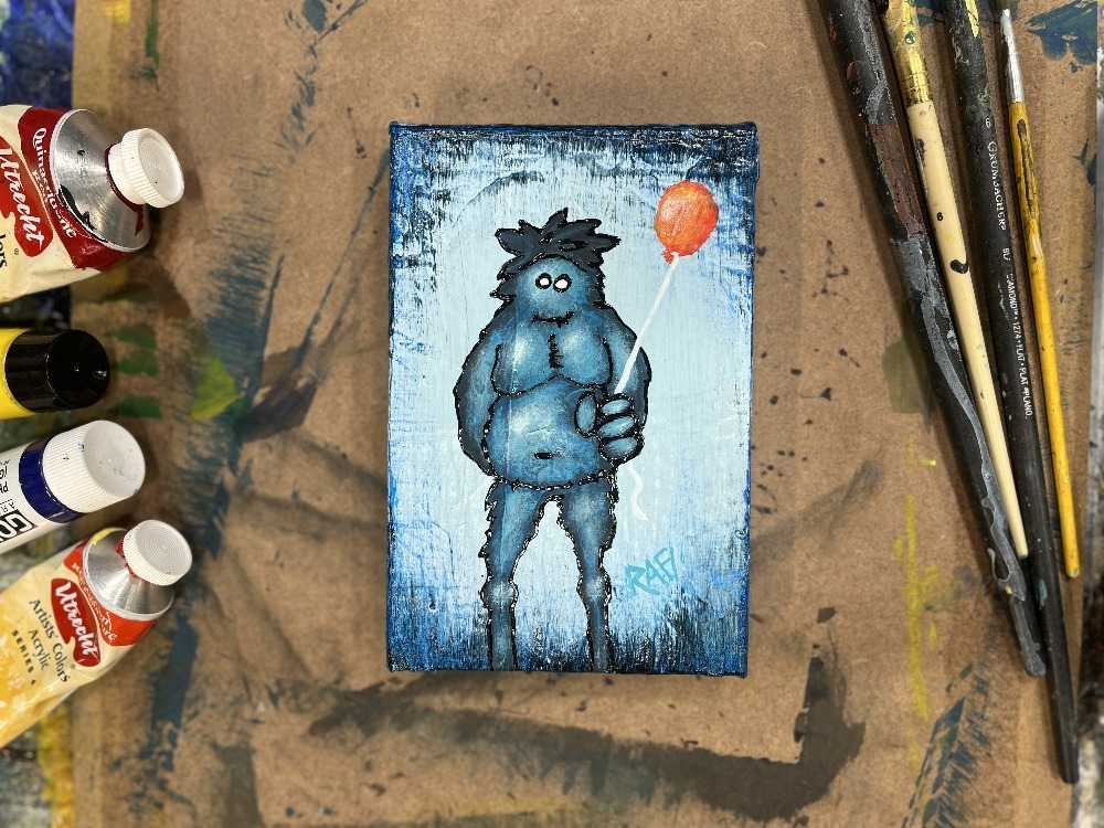 Me And It Series Art - Winter Balloon - Mixed Medium On Mini Stretched Canvas 4X6 By Rafi Perez - Image 6