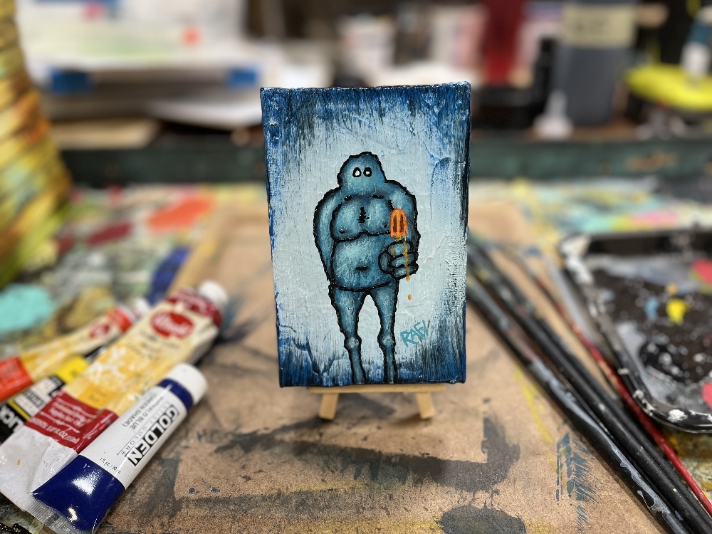 Me And It Series Art - Melted Popsicle - Mixed Medium On Mini Stretched Canvas 4X6 By Rafi Perez - Image 2