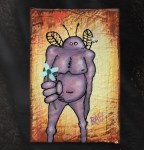 Me And It Series Art - Bee Keeper - Mixed Medium On Mini Stretched Canvas 4X6 By Rafi Perez