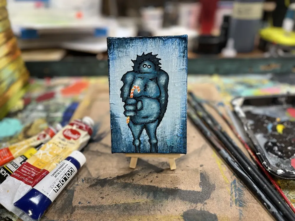 Me And It Series Art - Candy Cane - Mixed Medium On Mini Stretched Canvas 4X6 By Rafi Perez - Image 4