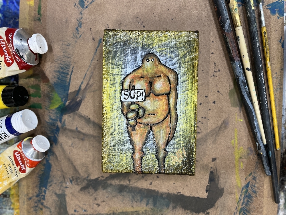 Me And It Series Art - SUP - Mixed Medium On Mini Stretched Canvas 4X6 By Rafi Perez - Image 4