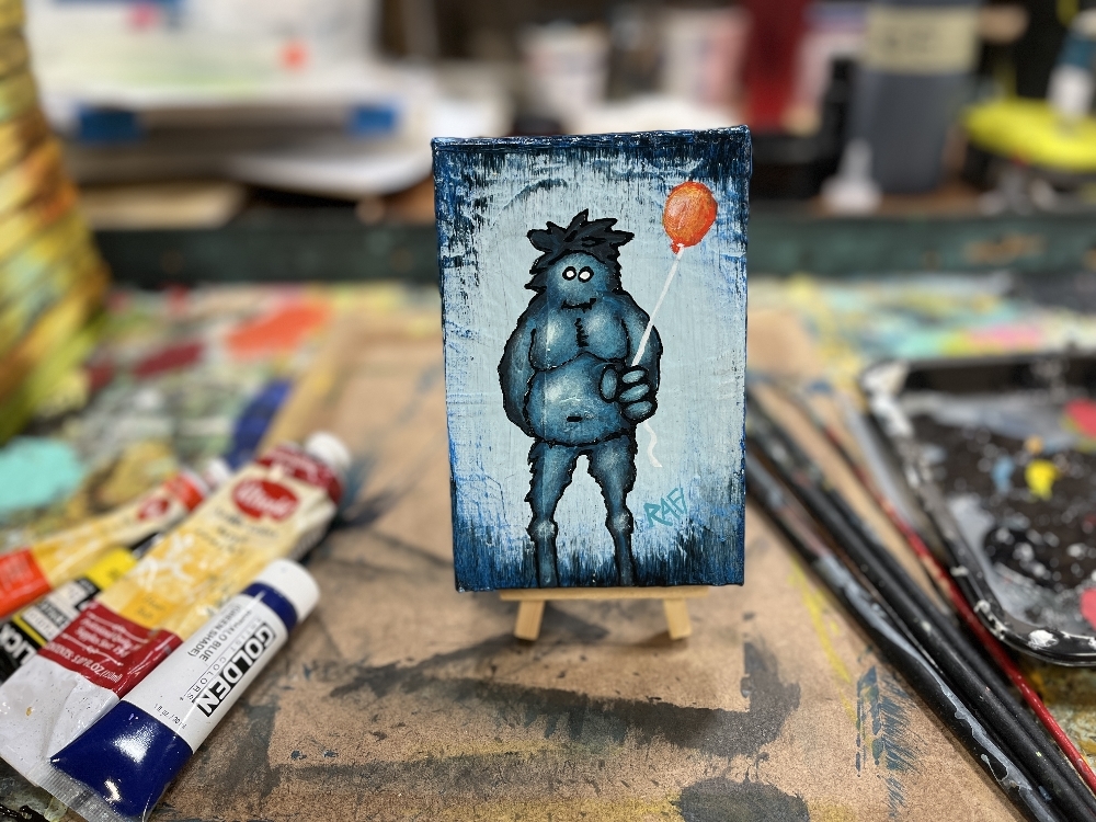 Me And It Series Art - Winter Balloon - Mixed Medium On Mini Stretched Canvas 4X6 By Rafi Perez - Image 7