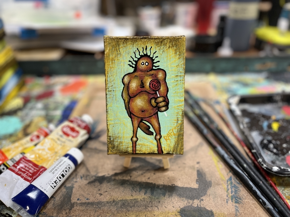 Me And It Series Art - Lollipop - Mixed Medium On Mini Stretched Canvas 4X6 By Rafi Perez - Image 4