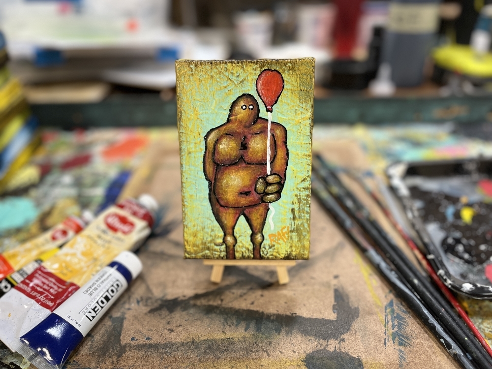 Me And It Series Art - Red Balloon - Mixed Medium On Mini Stretched Canvas 4X6 By Rafi Perez - Image 4
