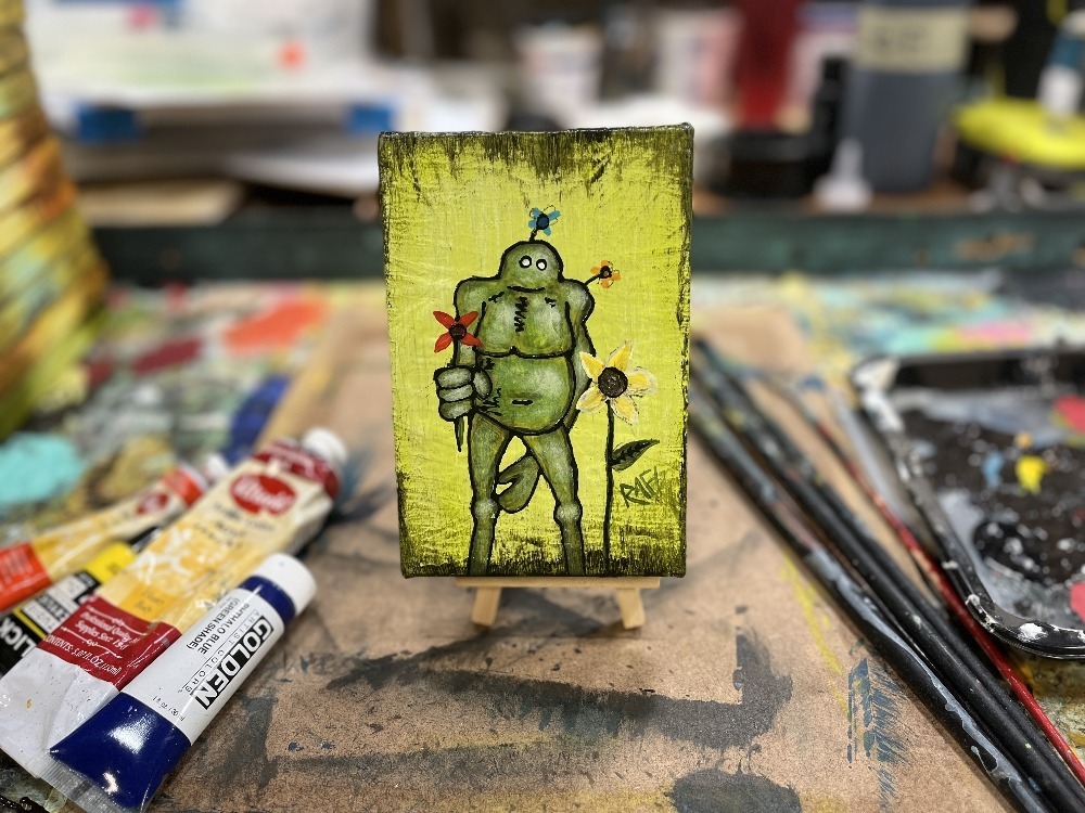 Me And It Series Art - Sunflower - Mixed Medium On Mini Stretched Canvas 4X6 By Rafi Perez - Image 3