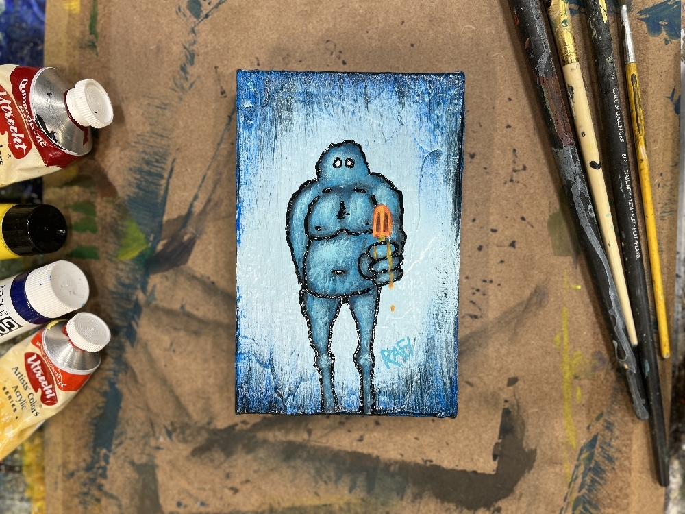 Me And It Series Art - Melted Popsicle - Mixed Medium On Mini Stretched Canvas 4X6 By Rafi Perez - Image 3