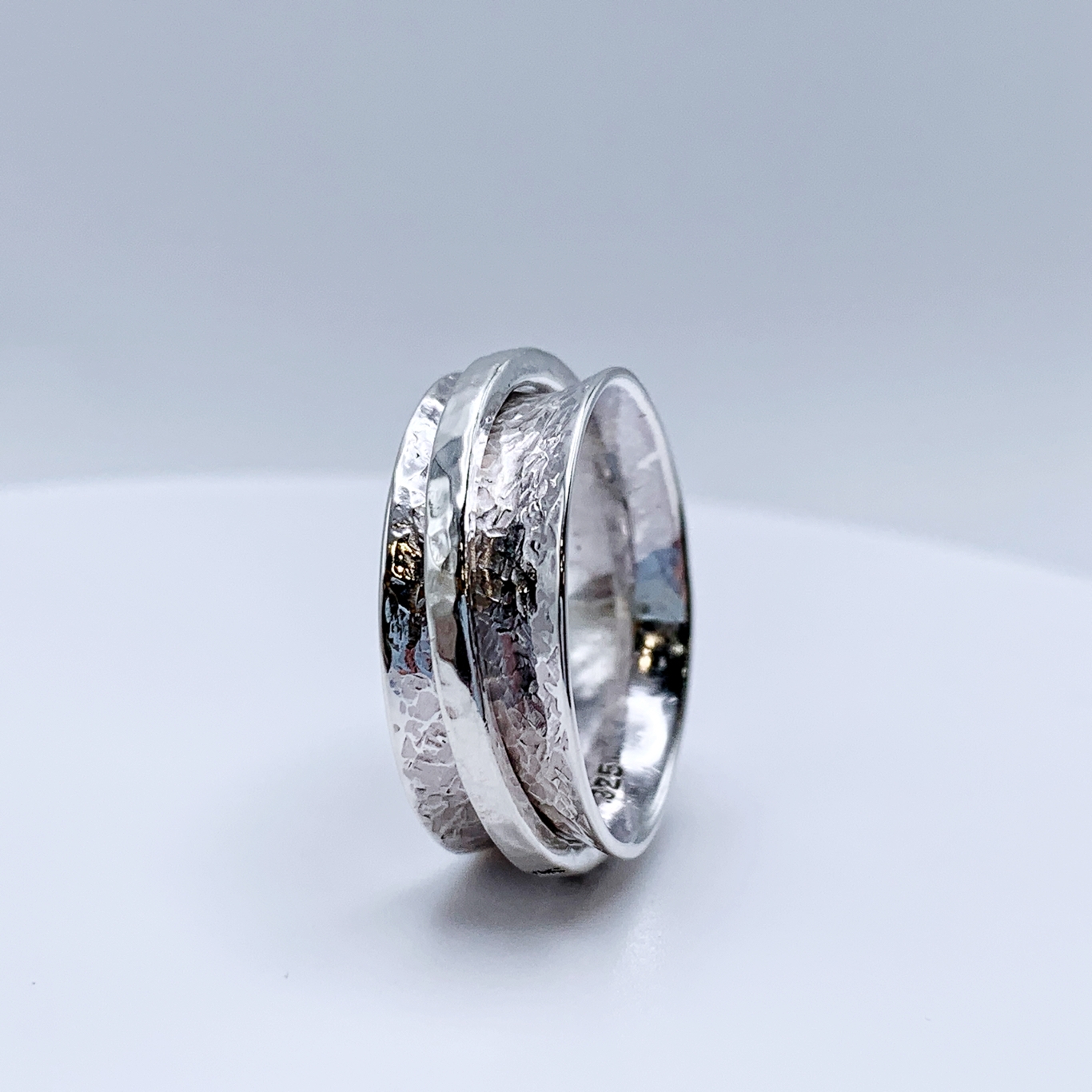 Rustic Spinner Ring / Solid Sterling Silver / 7-8mm Width / Hammer Forged / Hammered Texture / Custom Sized - Image 3