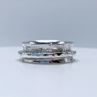 Rustic Spinner Ring / Solid Sterling Silver / 7-8mm Width / Hammer Forged / Hammered Texture / Custom Sized