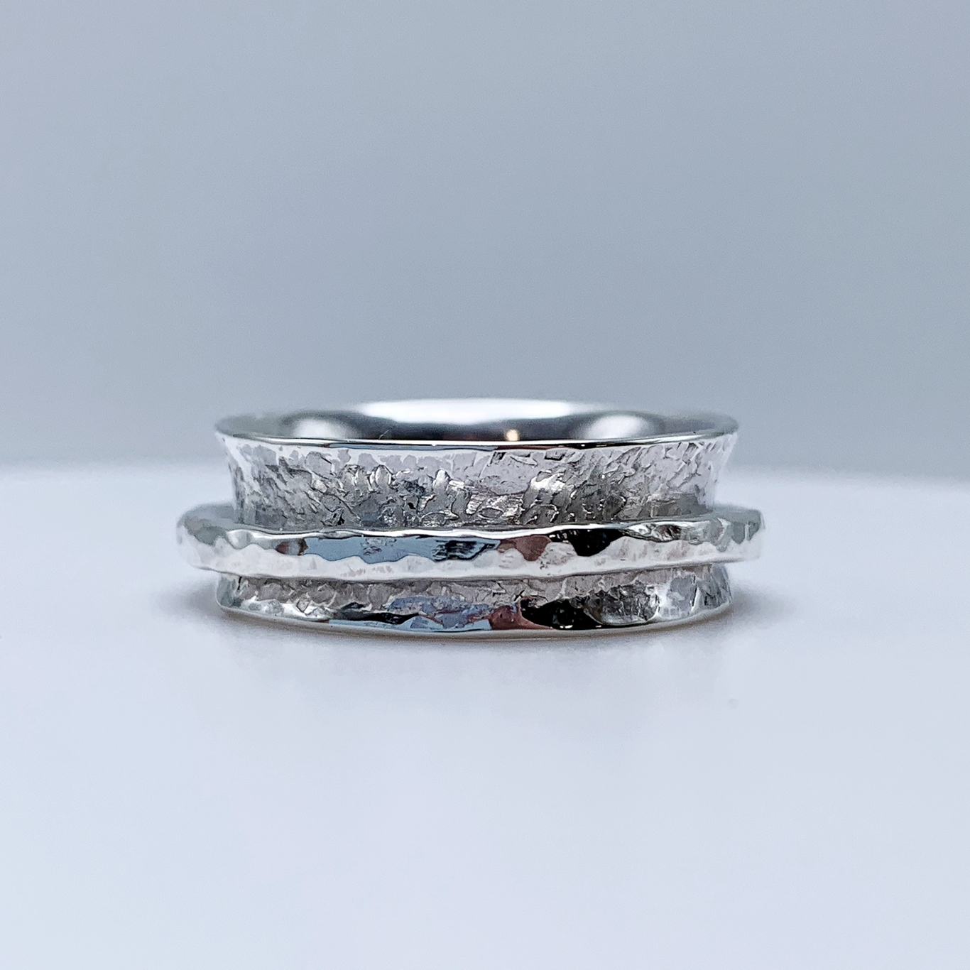 Rustic Spinner Ring / Solid Sterling Silver / 7-8mm Width / Hammer Forged / Hammered Texture / Custom Sized