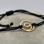 Gratitude Symbol Bracelet / Solid 14k Gold / Hammer Forged / Black Nylon Cord / Unisex / Adjustable Size
