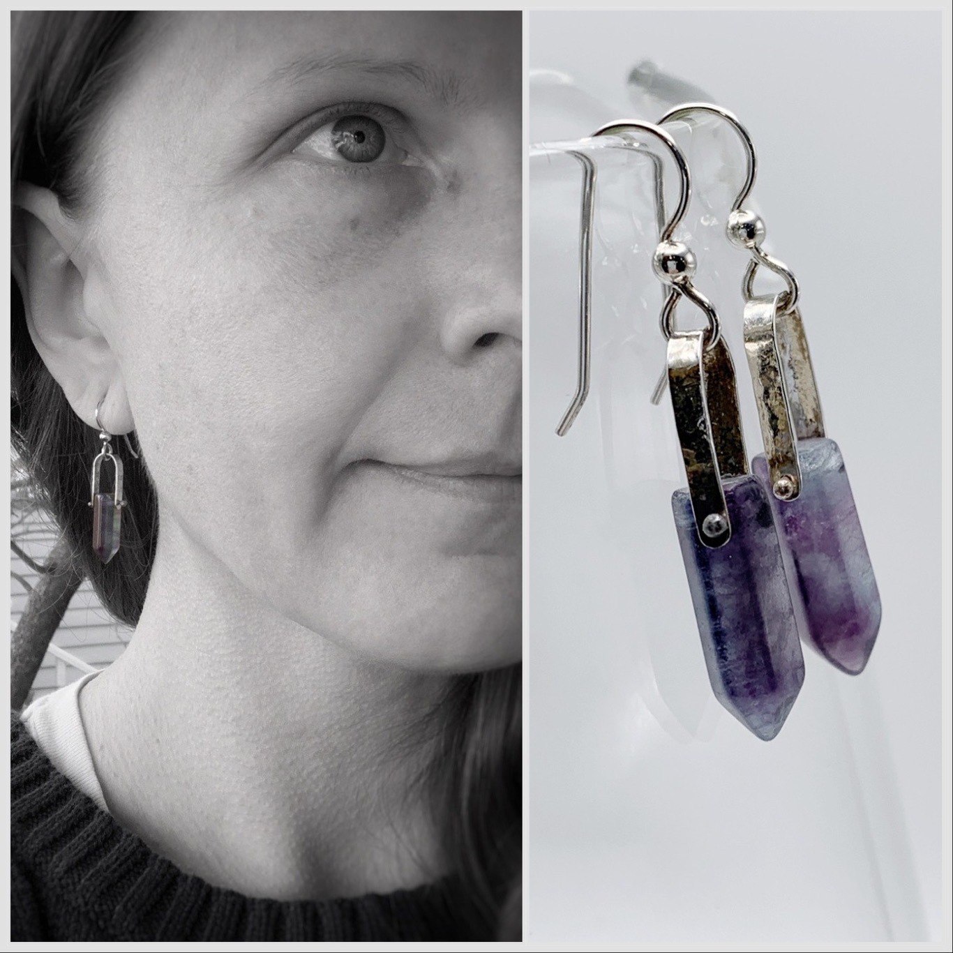 Fluorite Crystal Point Earrings / Solid Sterling Silver / Genuine Fluorite Points