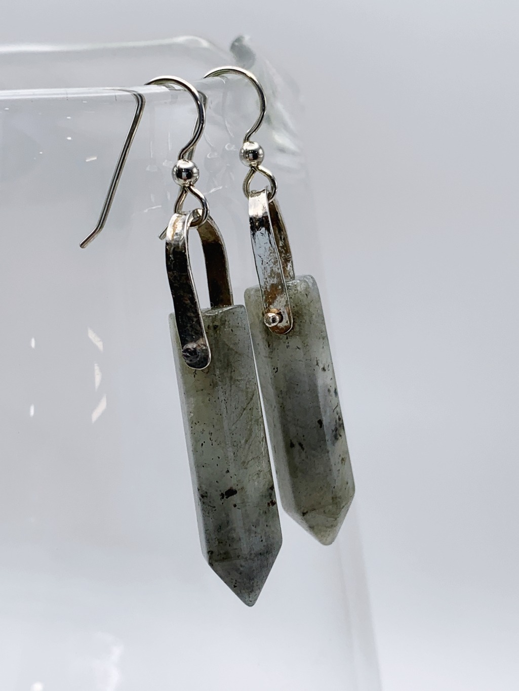 Labradorite Crystal Point Statement Earrings / Solid Sterling Silver / Genuine Labradorite Points - Image 2