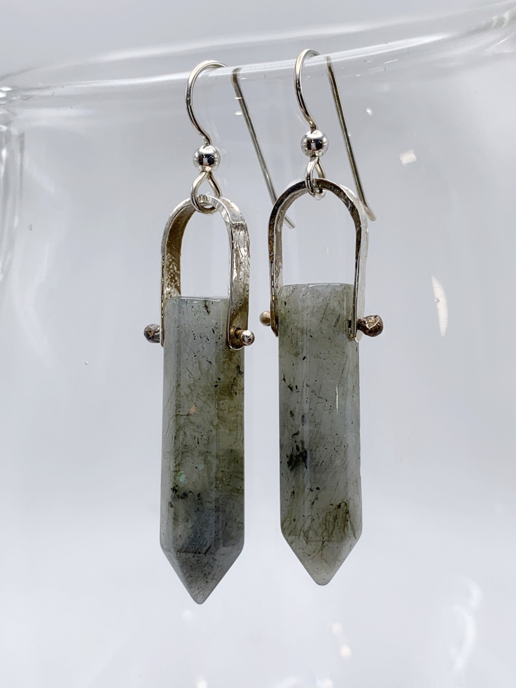 Labradorite Crystal Point Statement Earrings / Solid Sterling Silver / Genuine Labradorite Points - Image 3