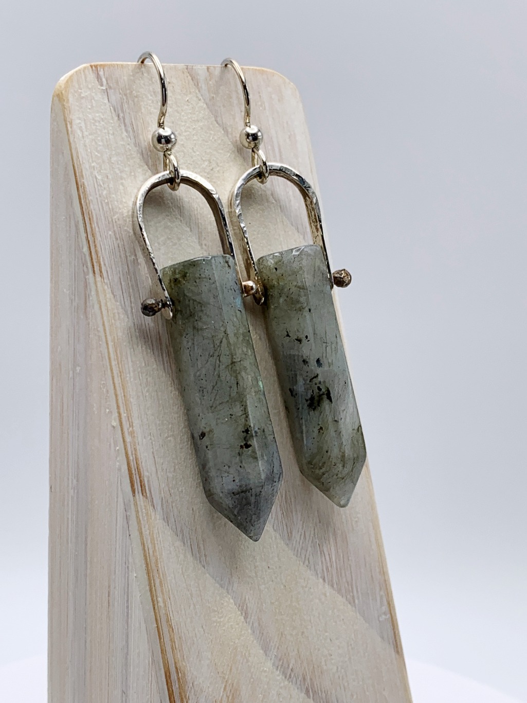 Labradorite Crystal Point Statement Earrings / Solid Sterling Silver / Genuine Labradorite Points - Image 7