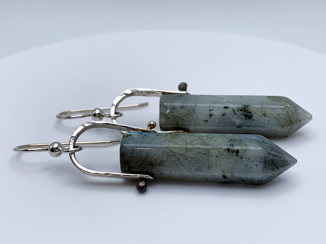 Labradorite Crystal Point Statement Earrings / Solid Sterling Silver / Genuine Labradorite Points - Image 4