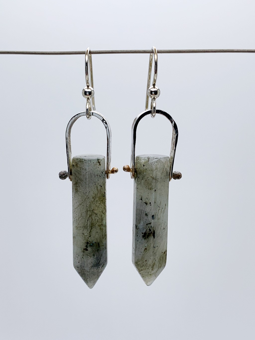 Labradorite Crystal Point Statement Earrings / Solid Sterling Silver / Genuine Labradorite Points - Image 6