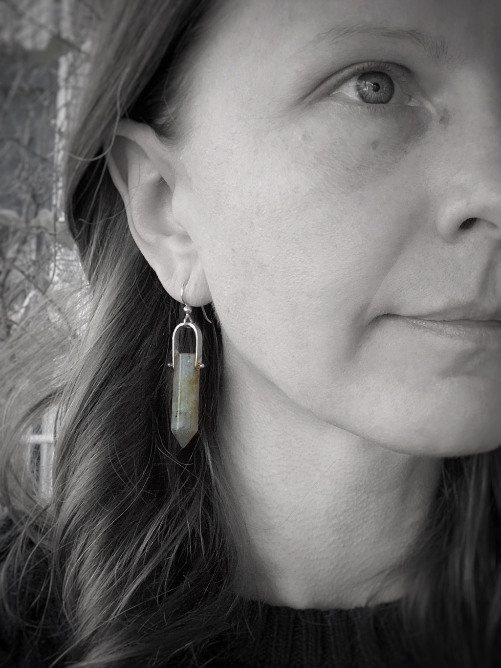 Labradorite Crystal Point Statement Earrings / Solid Sterling Silver / Genuine Labradorite Points - Image 8
