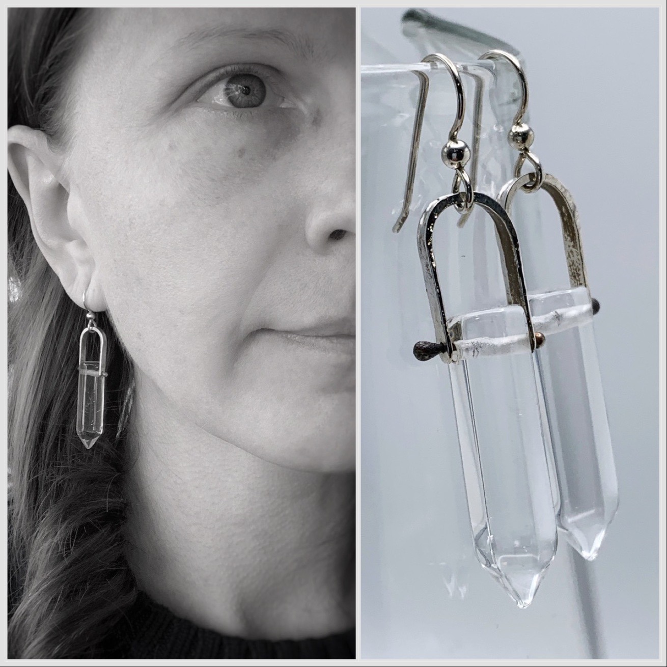 Quartz Crystal Point Statement Earrings / Solid Sterling Silver / Genuine Quartz Points