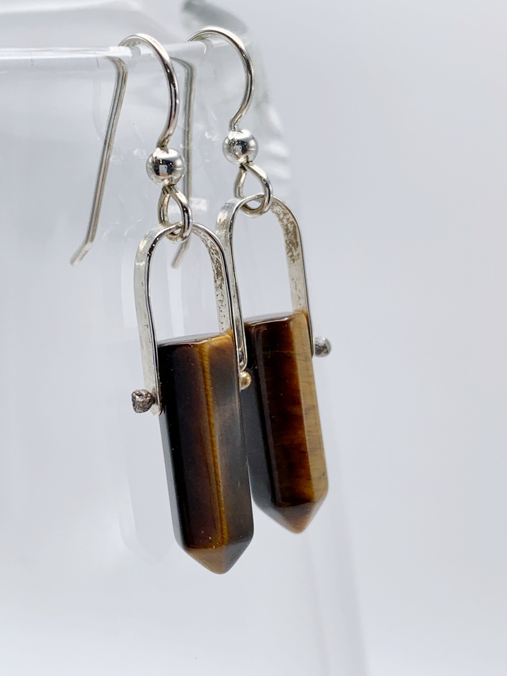Tiger Eye Crystal Point Earrings / Solid Sterling Silver / Genuine Tiger Eye Points - Image 2