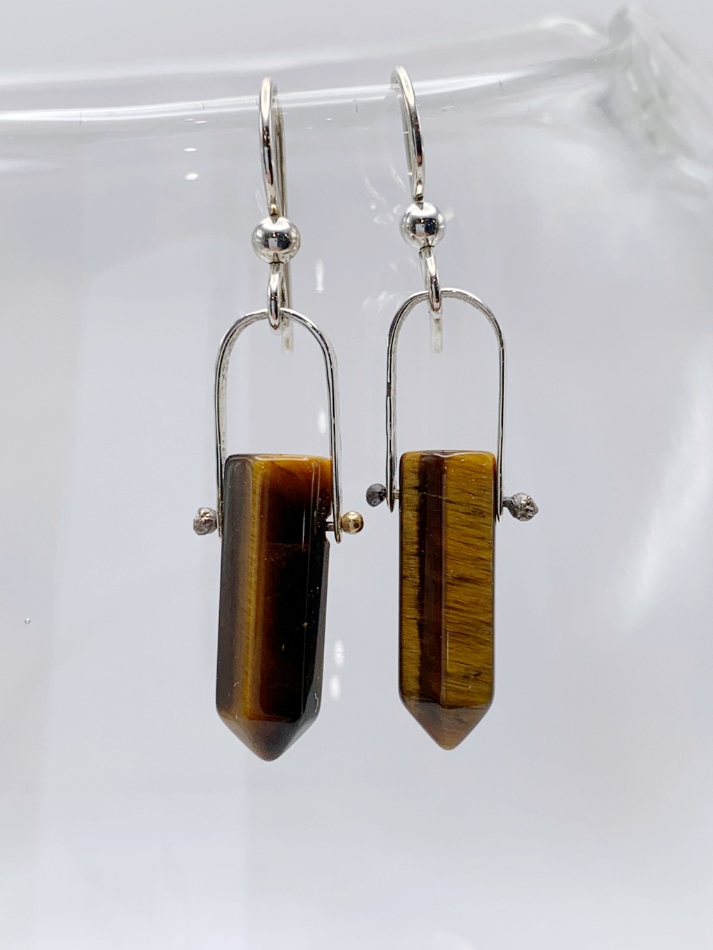 Tiger Eye Crystal Point Earrings / Solid Sterling Silver / Genuine Tiger Eye Points - Image 3