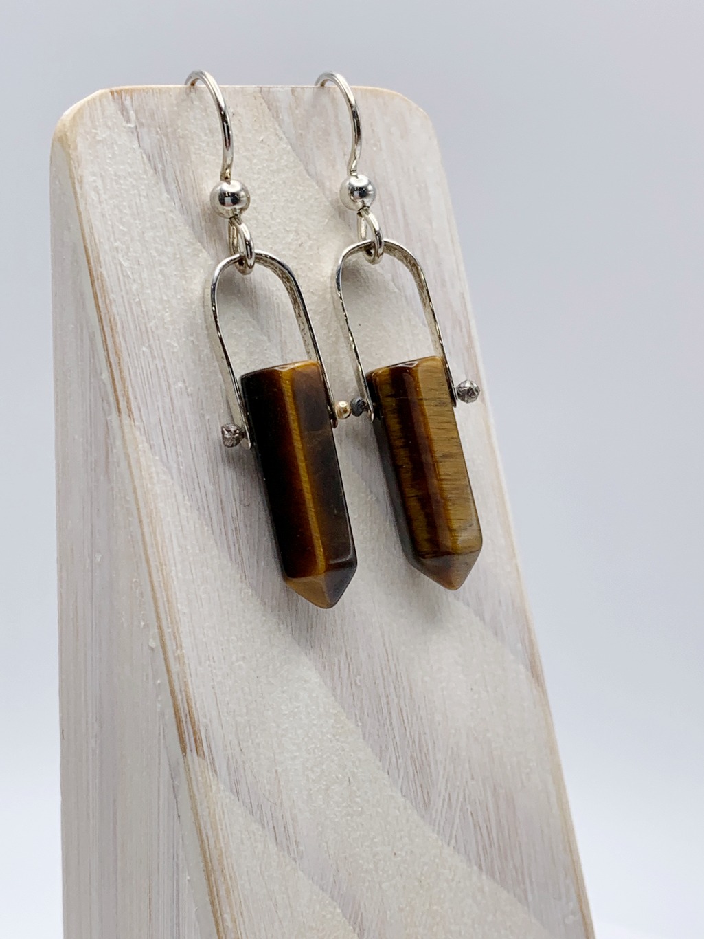 Tiger Eye Crystal Point Earrings / Solid Sterling Silver / Genuine Tiger Eye Points - Image 7