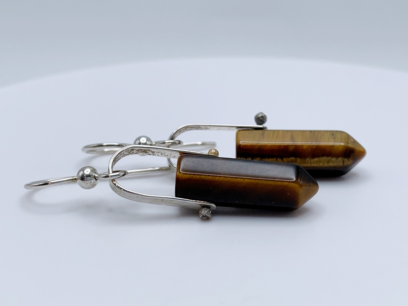 Tiger Eye Crystal Point Earrings / Solid Sterling Silver / Genuine Tiger Eye Points - Image 4