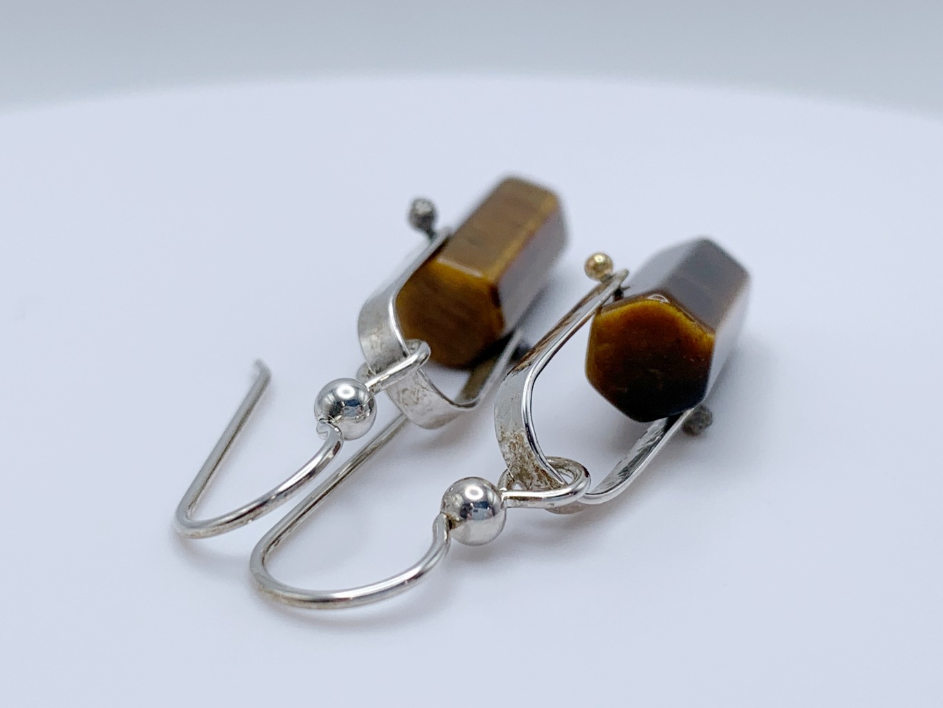 Tiger Eye Crystal Point Earrings / Solid Sterling Silver / Genuine Tiger Eye Points - Image 5