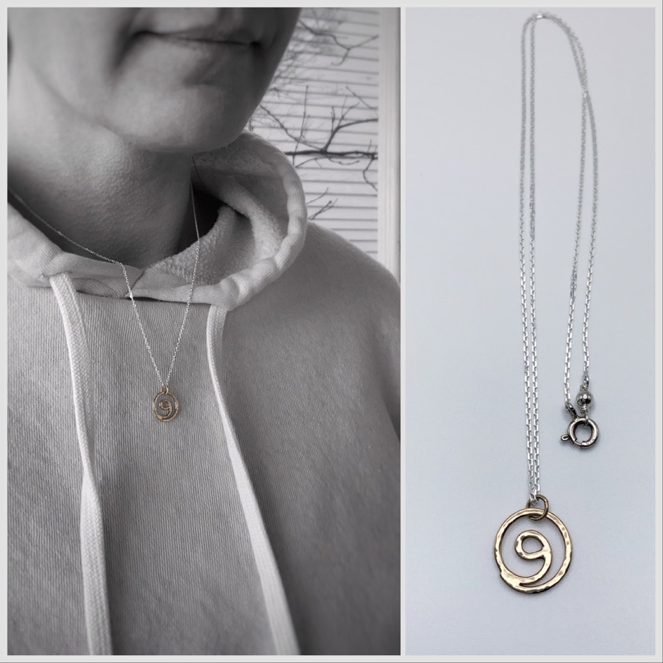 Gratitude Symbol Necklace / Solid 14k Gold Gratitude Spiral / Solid Sterling Silver Chain - Image 2