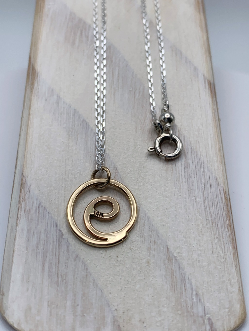 Gratitude Symbol Necklace / Solid 14k Gold Gratitude Spiral / Solid Sterling Silver Chain - Image 7