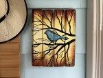 Azure Whispers in Autumn By Artist Rafi Perez Original Art On Reclaimed Wood 10X12