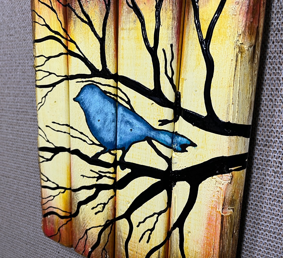 Azure Whispers in Autumn By Artist Rafi Perez Original Art On Reclaimed Wood 10X12 - Image 2