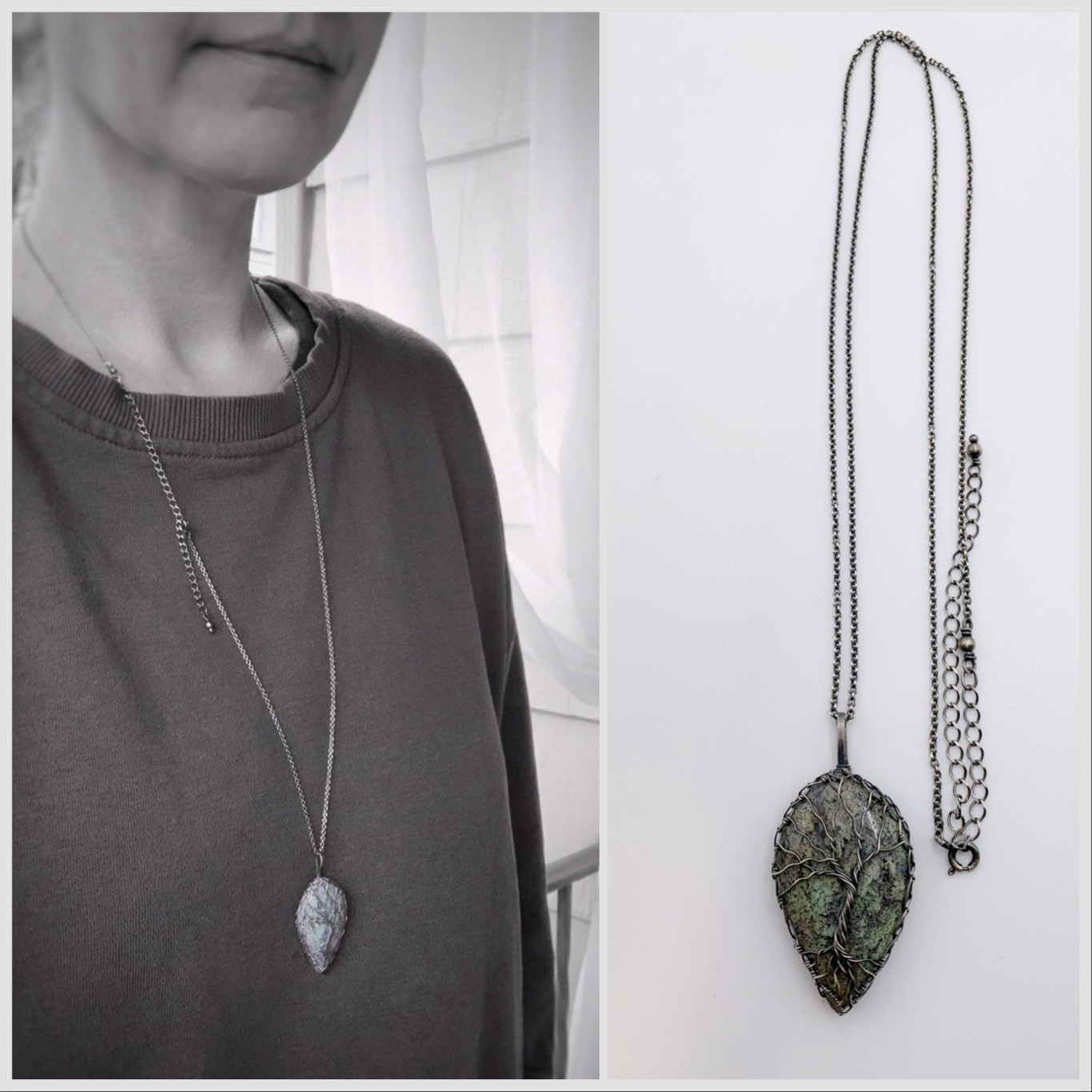Tree Of Life Necklace / Solid Antiqued Sterling Silver / Moss Agate / "Forest Deep" - Image 2