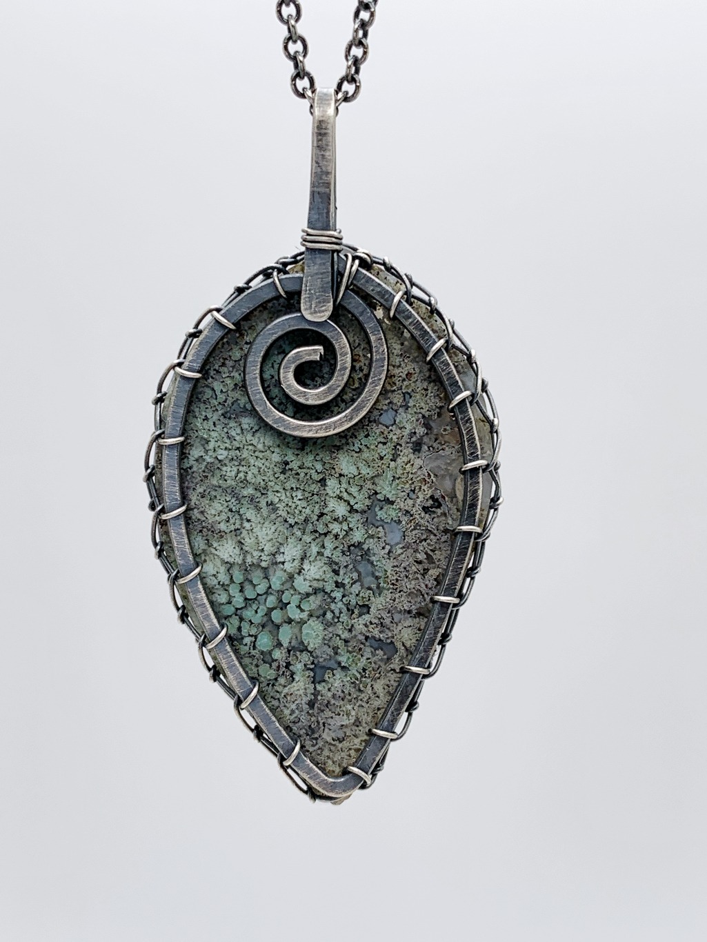 Tree Of Life Necklace / Solid Antiqued Sterling Silver / Moss Agate / "Forest Deep" - Image 10