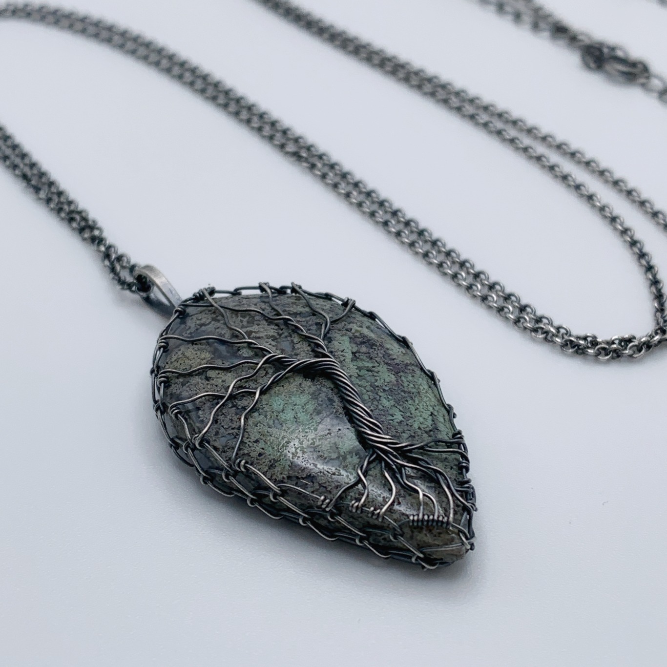 Tree Of Life Necklace / Solid Antiqued Sterling Silver / Moss Agate / "Forest Deep" - Image 3