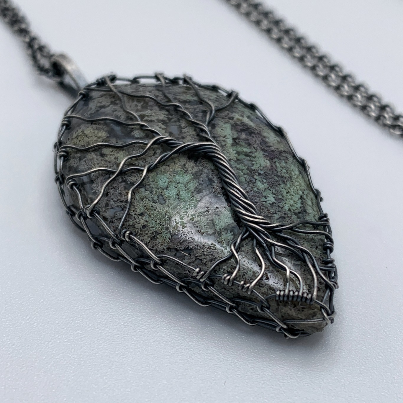 Tree Of Life Necklace / Solid Antiqued Sterling Silver / Moss Agate / "Forest Deep" - Image 4
