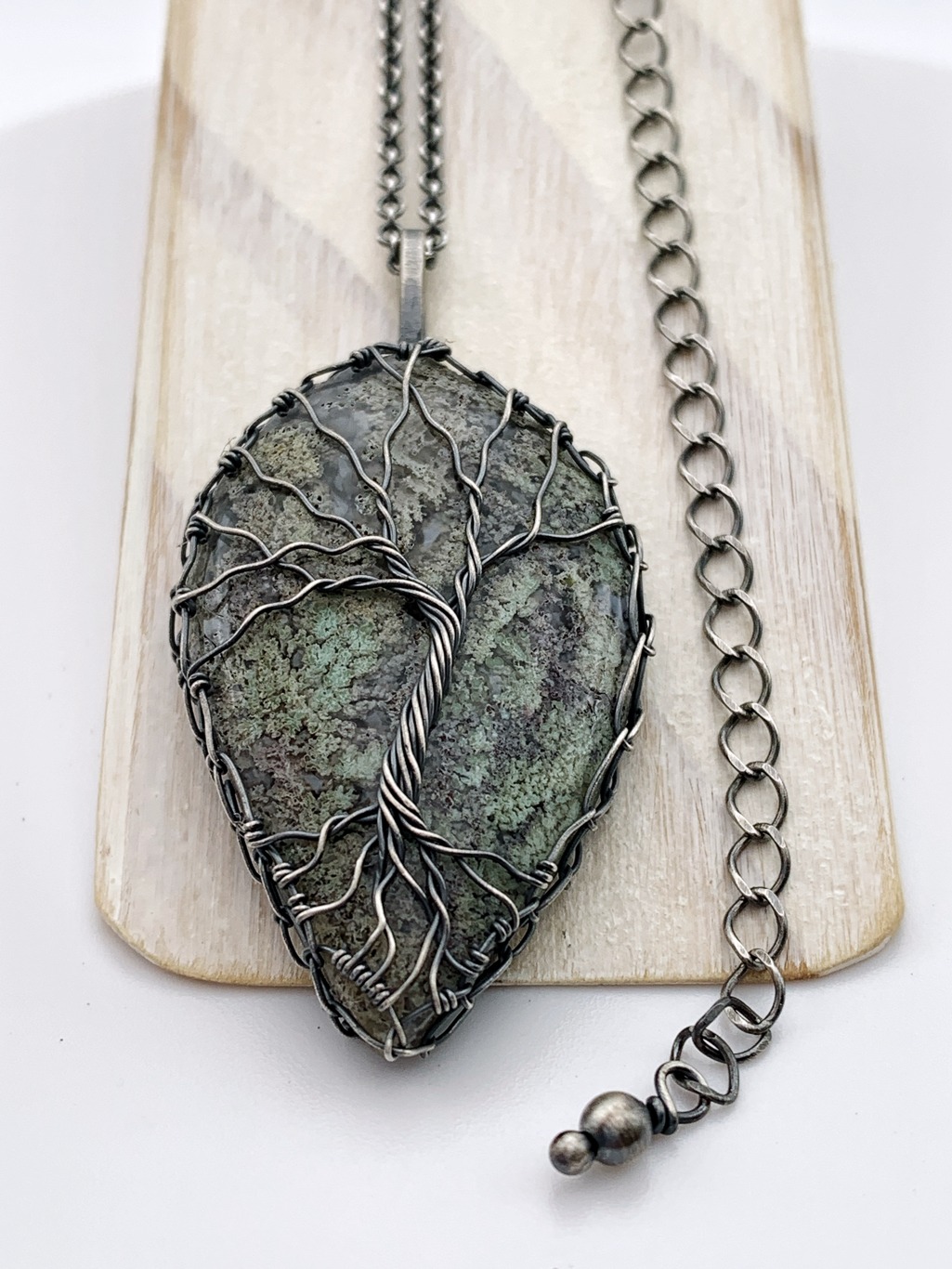 Tree Of Life Necklace / Solid Antiqued Sterling Silver / Moss Agate / "Forest Deep" - Image 6
