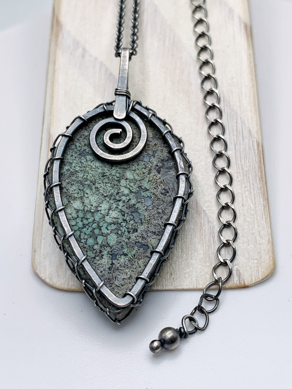 Tree Of Life Necklace / Solid Antiqued Sterling Silver / Moss Agate / "Forest Deep" - Image 7