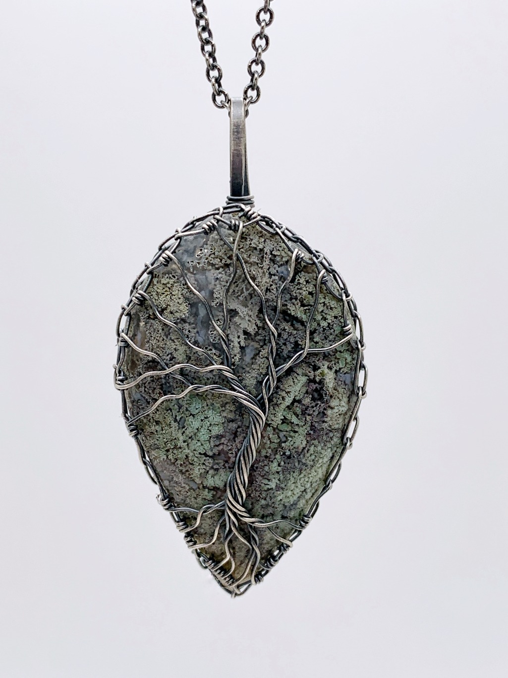 Tree Of Life Necklace / Solid Antiqued Sterling Silver / Moss Agate / "Forest Deep" - Image 9